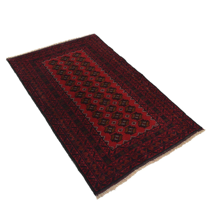 Red Afghan Baluchi Rug 2' 11" x 4' 8" Hand-Knotted | No. AL41908