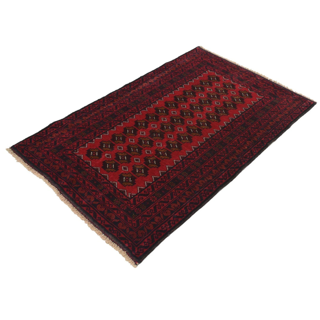 Red Afghan Baluchi Rug 2' 11" x 4' 8" Hand-Knotted | No. AL41908