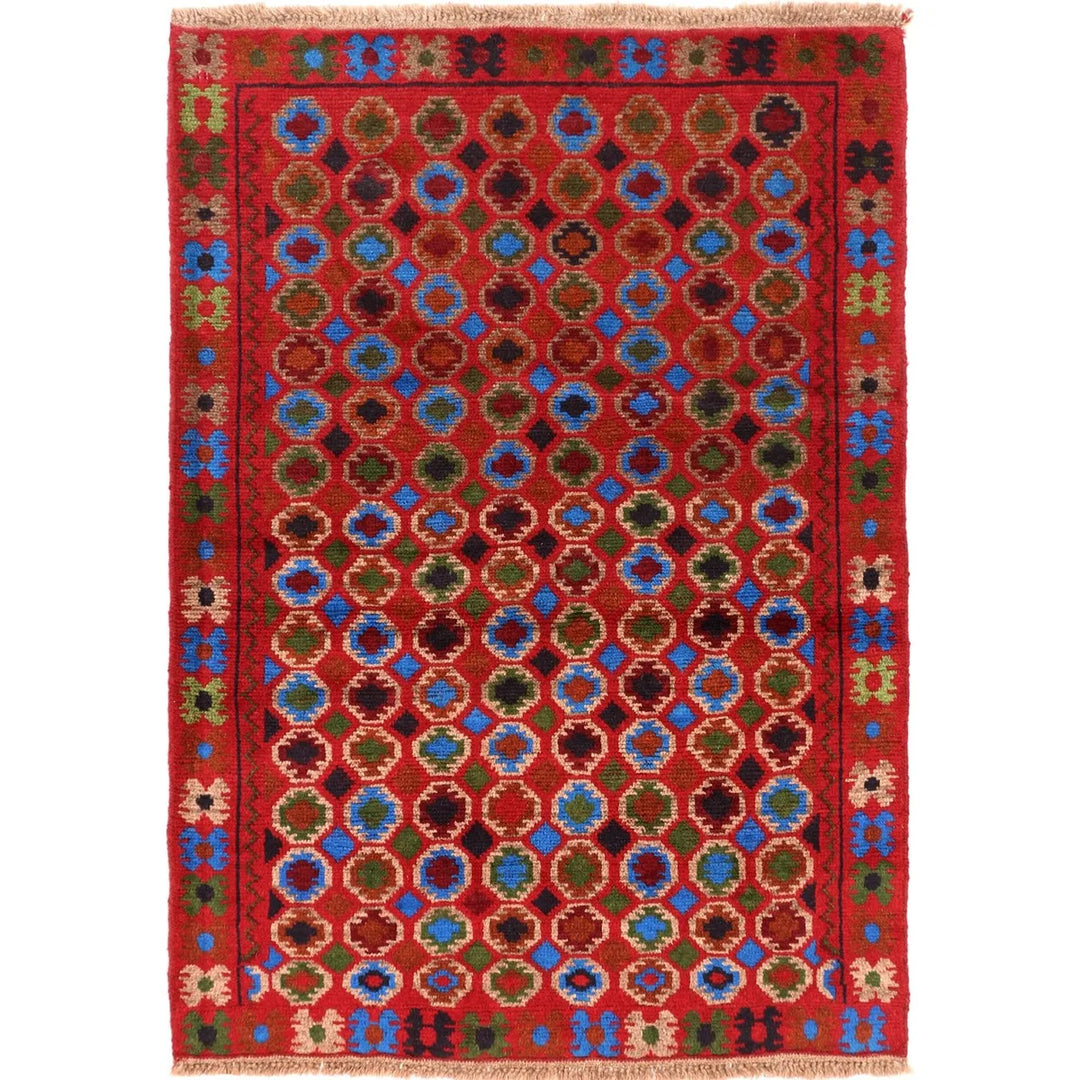 Brown Afghan Baluchi Rug 3' 4" x 4' 7" Hand-Knotted | No. AL41982