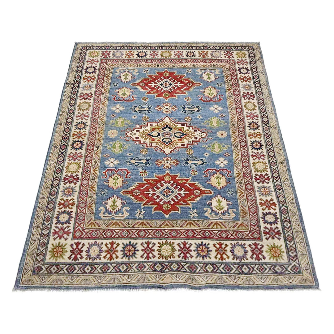 Blue Afghan Kazak Rug 4' 10" x 6' 8" Hand-Knotted | No. AL41997