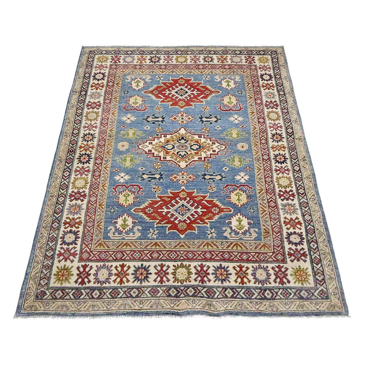 Blue Afghan Kazak Rug 4' 10" x 6' 8" Hand-Knotted | No. AL41997