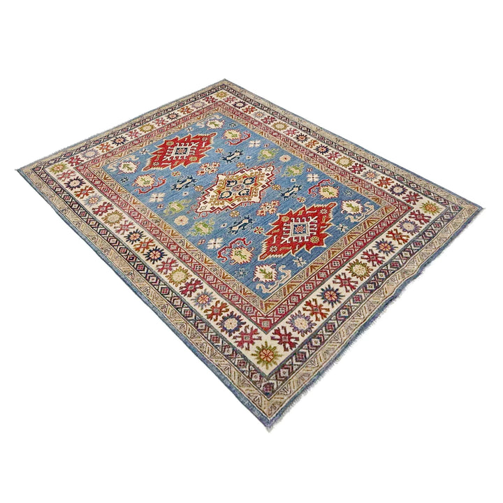 Blue Afghan Kazak Rug 4' 10" x 6' 8" Hand-Knotted | No. AL41997
