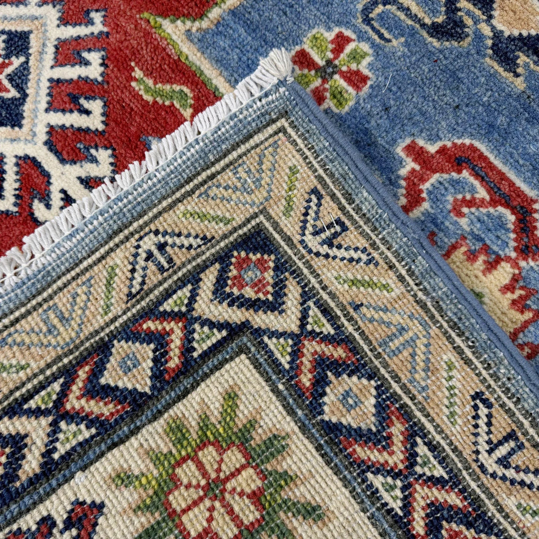 Blue Afghan Kazak Rug 4' 10" x 6' 8" Hand-Knotted | No. AL41997