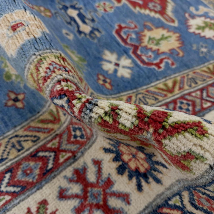 Blue Afghan Kazak Rug 4' 10" x 6' 8" Hand-Knotted | No. AL41997
