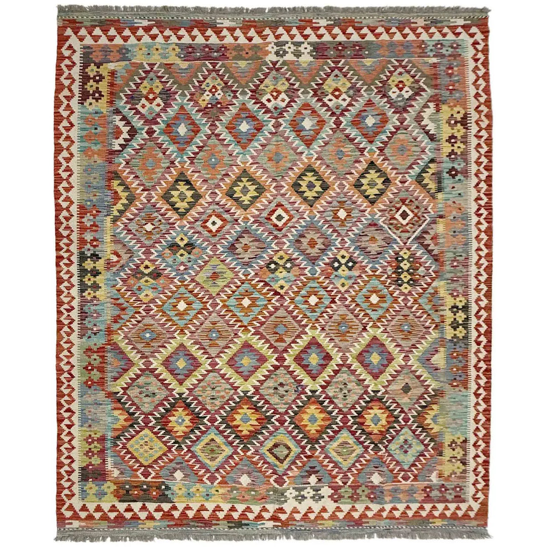 Afghan Vegetable Kilim Rug 5' 11" x 8' 1" Flat-Weave | No. AL420107