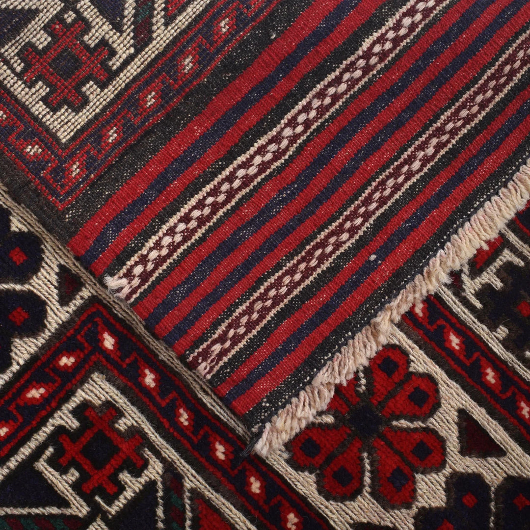 Beige Afghan Barjasta Rug 4'2" x 5'8" Hand-Knotted | No. AL42027
