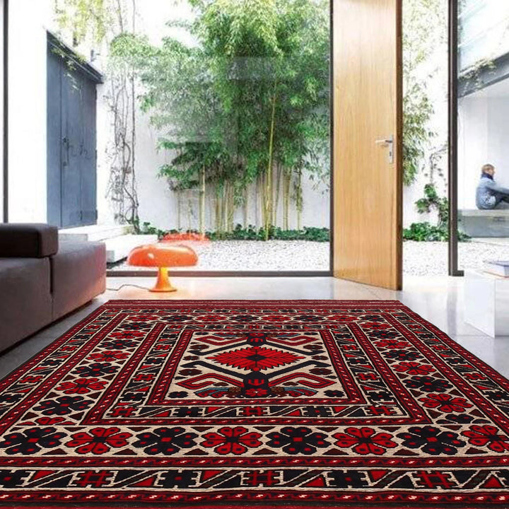 Beige Afghan Barjasta Rug 4'2" x 5'8" Hand-Knotted | No. AL42027