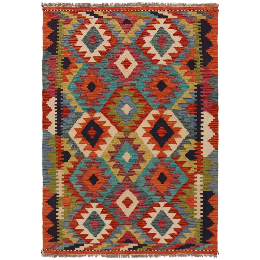 Afghan Kilim Rug 3' 3" x 4' 9" Flat-Weave | No. AL42104