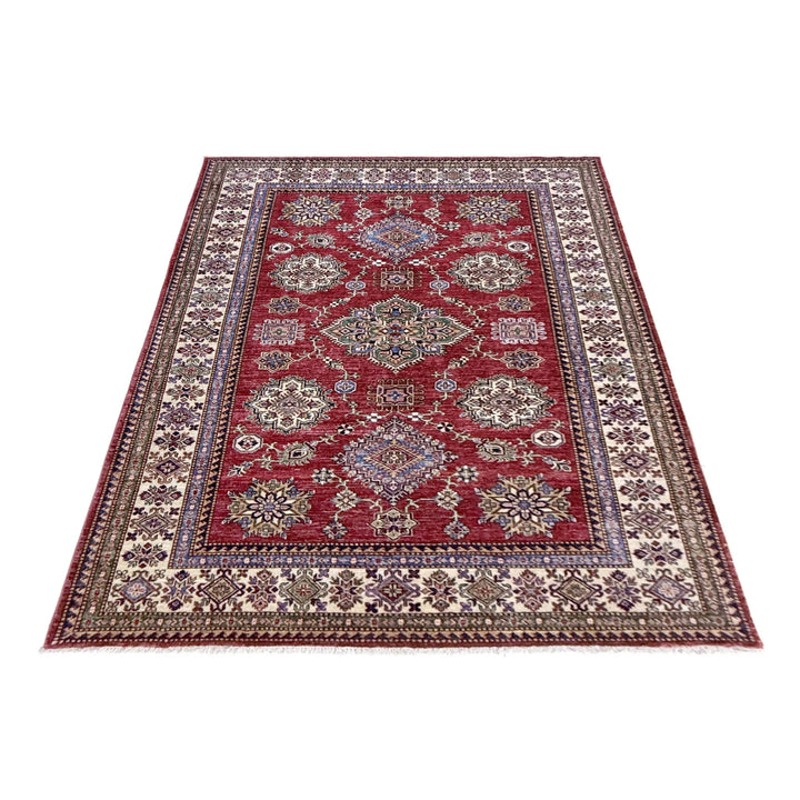 Red Afghan Kazak Rug 5' 7" x 7' 8" Hand-Knotted | No. AL42117