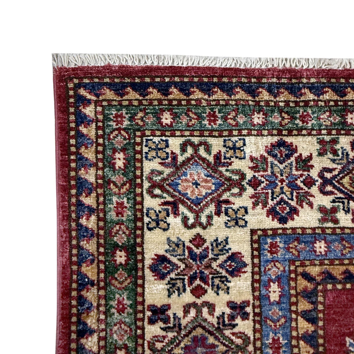 Red Afghan Kazak Rug 5' 7" x 7' 8" Hand-Knotted | No. AL42117