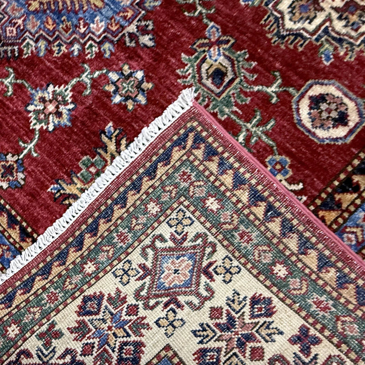 Red Afghan Kazak Rug 5' 7" x 7' 8" Hand-Knotted | No. AL42117