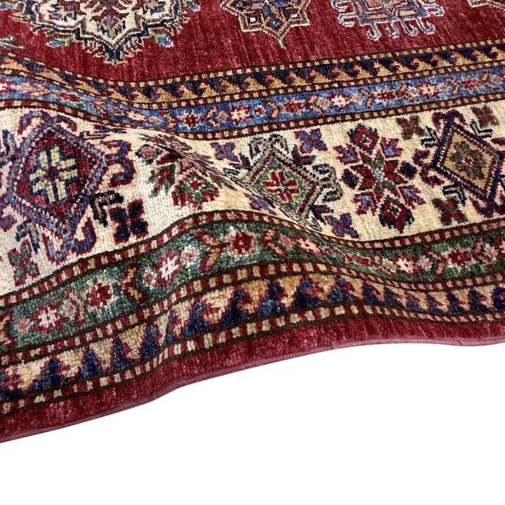 Red Afghan Kazak Rug 5' 7" x 7' 8" Hand-Knotted | No. AL42117