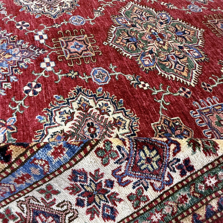 Red Afghan Kazak Rug 5' 7" x 7' 8" Hand-Knotted | No. AL42117