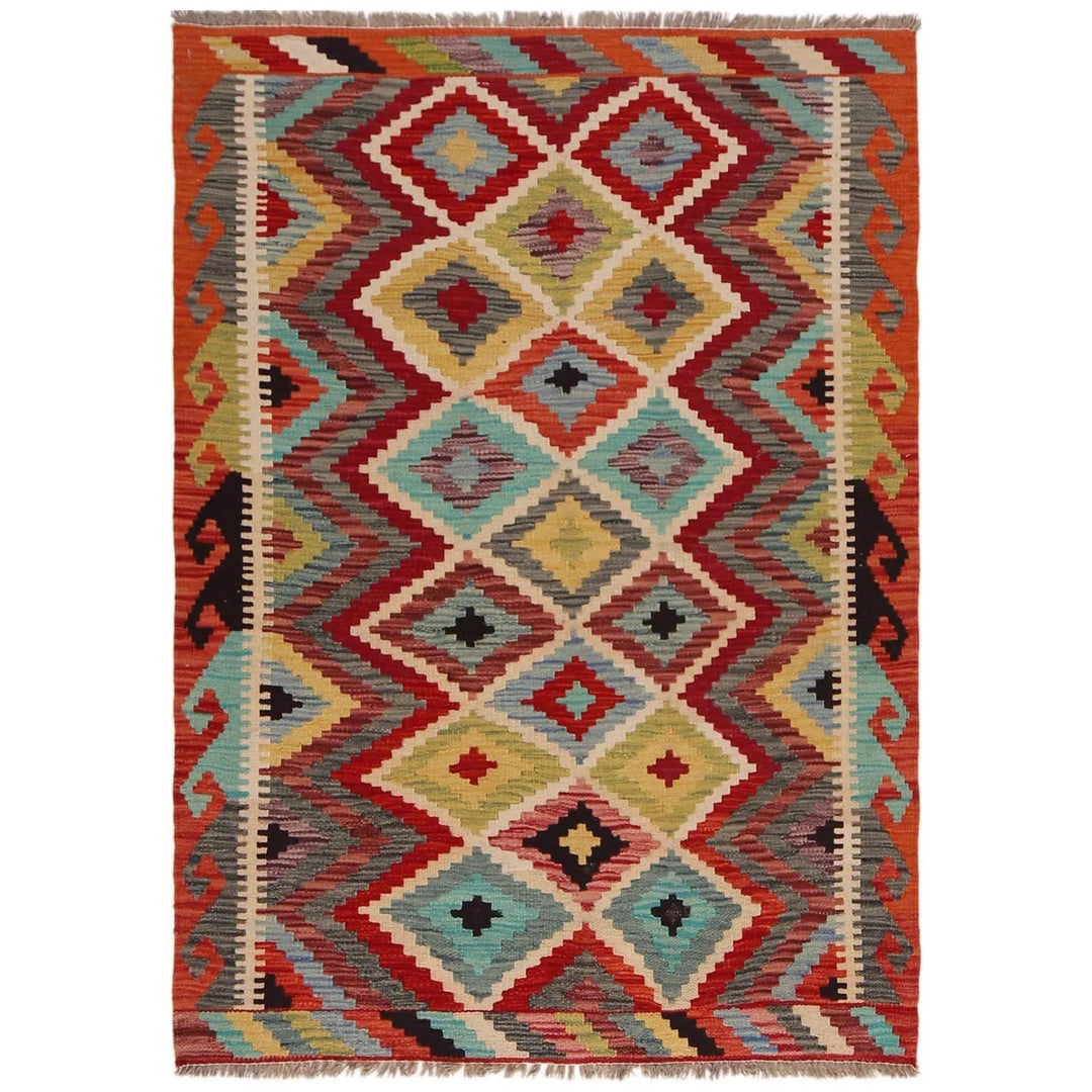 Afghan Kilim Rug 3' 5" x 4' 9" Flat-Weave | No. AL42205