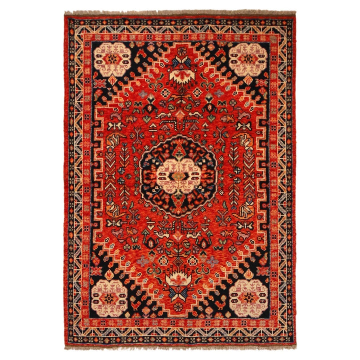 Red Afghan Shiraz Rug 4' 1" x 6' 0" Hand-Knotted | No. AL42311