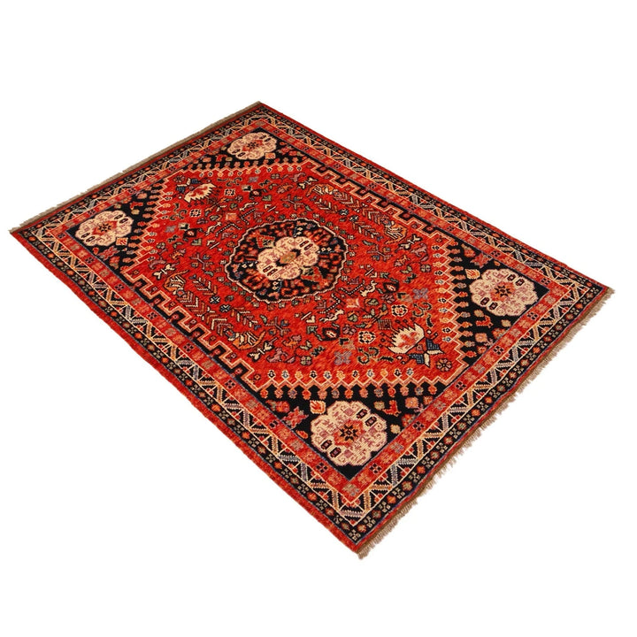 Red Afghan Shiraz Rug 4' 1" x 6' 0" Hand-Knotted | No. AL42311