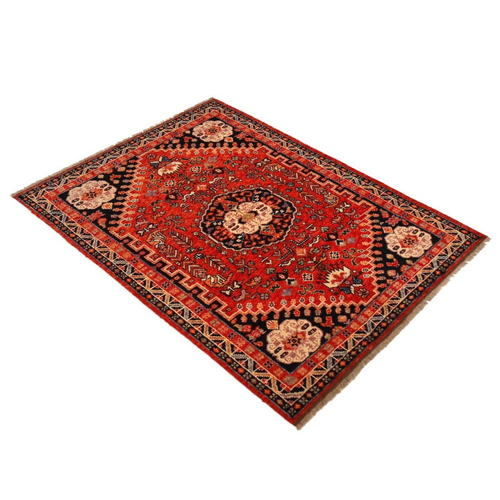 Red Afghan Shiraz Rug 4' 1" x 6' 0" Hand-Knotted | No. AL42311
