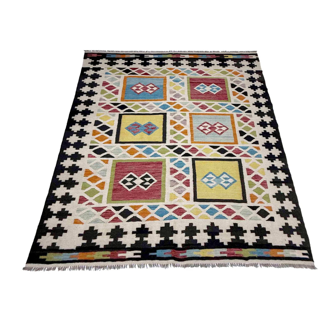 Afghan Vegetable Kilim Rug 5' 7" x 7' 9" Flat-Weave | No. AL423200