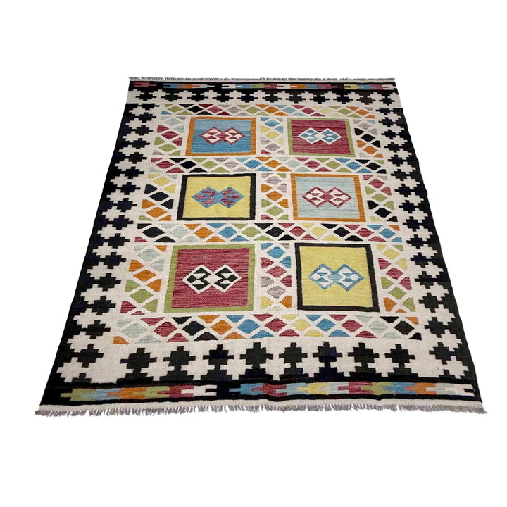 Afghan Vegetable Kilim Rug 5' 7" x 7' 9" Flat-Weave | No. AL423200