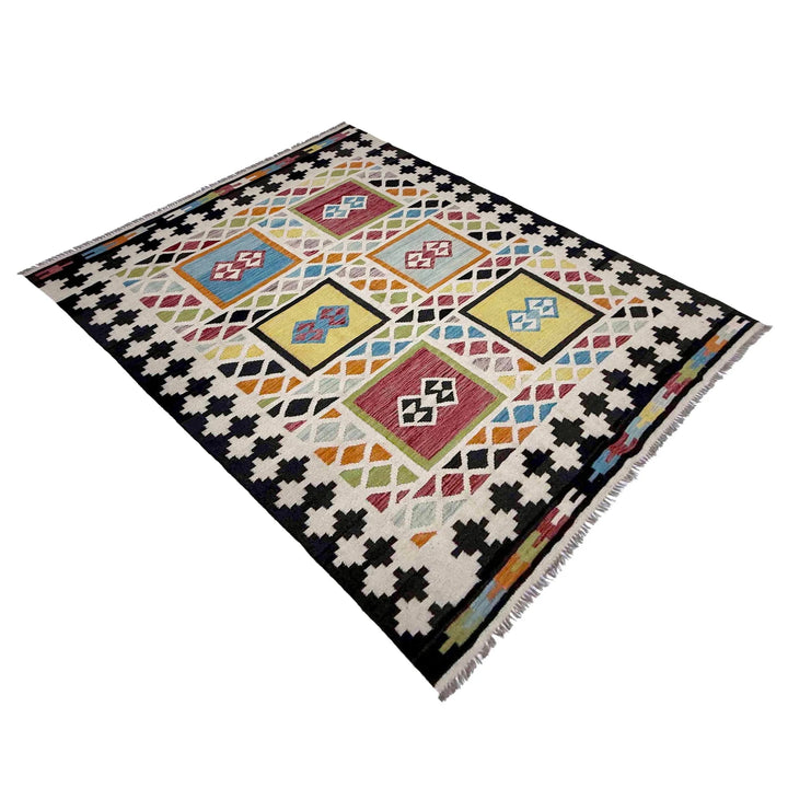 Afghan Vegetable Kilim Rug 5' 7" x 7' 9" Flat-Weave | No. AL423200