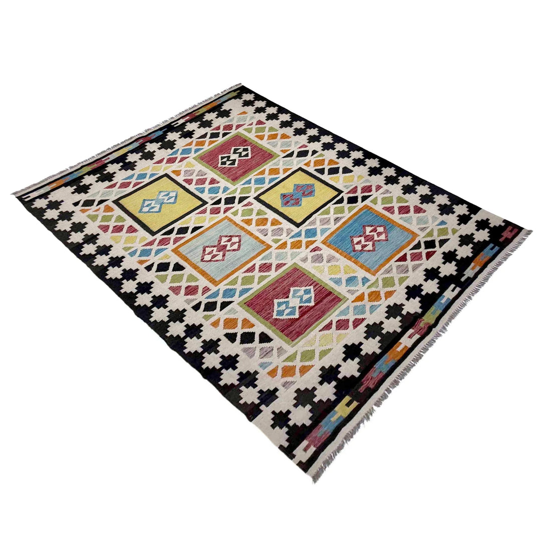 Afghan Vegetable Kilim Rug 5' 7" x 7' 9" Flat-Weave | No. AL423200