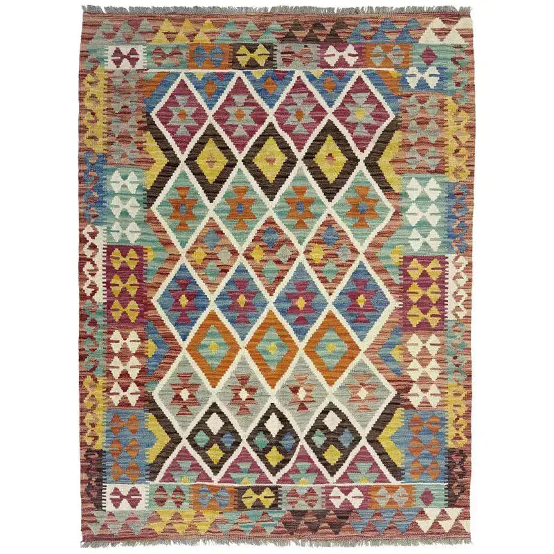 Afghan Vegetable Kilim Rug 4' 2" x 5' 9" Flat-Weave | No. AL423342
