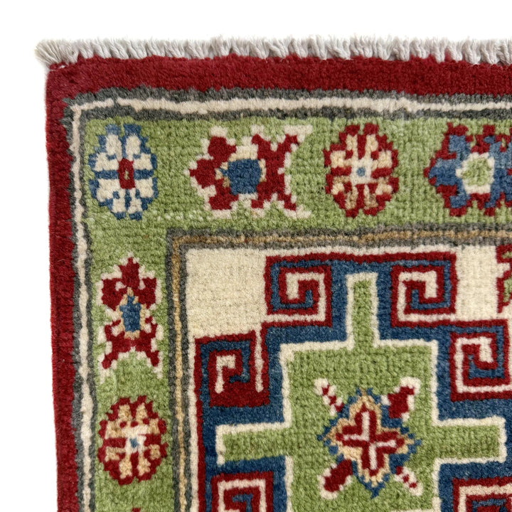 Red Afghan Kazak Rug 5' 7" x 7' 10" Hand-Knotted | No. AL42345