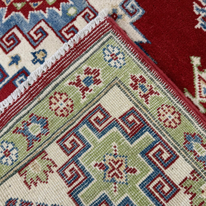 Red Afghan Kazak Rug 5' 7" x 7' 10" Hand-Knotted | No. AL42345
