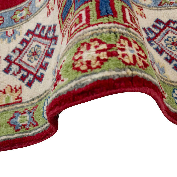 Red Afghan Kazak Rug 5' 7" x 7' 10" Hand-Knotted | No. AL42345