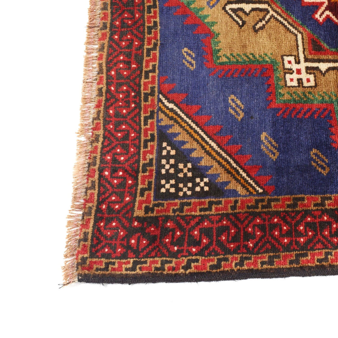 Blue Afghan Baluchi Rug 3' 6" x 5' 9" Hand-Knotted | No. AL42373