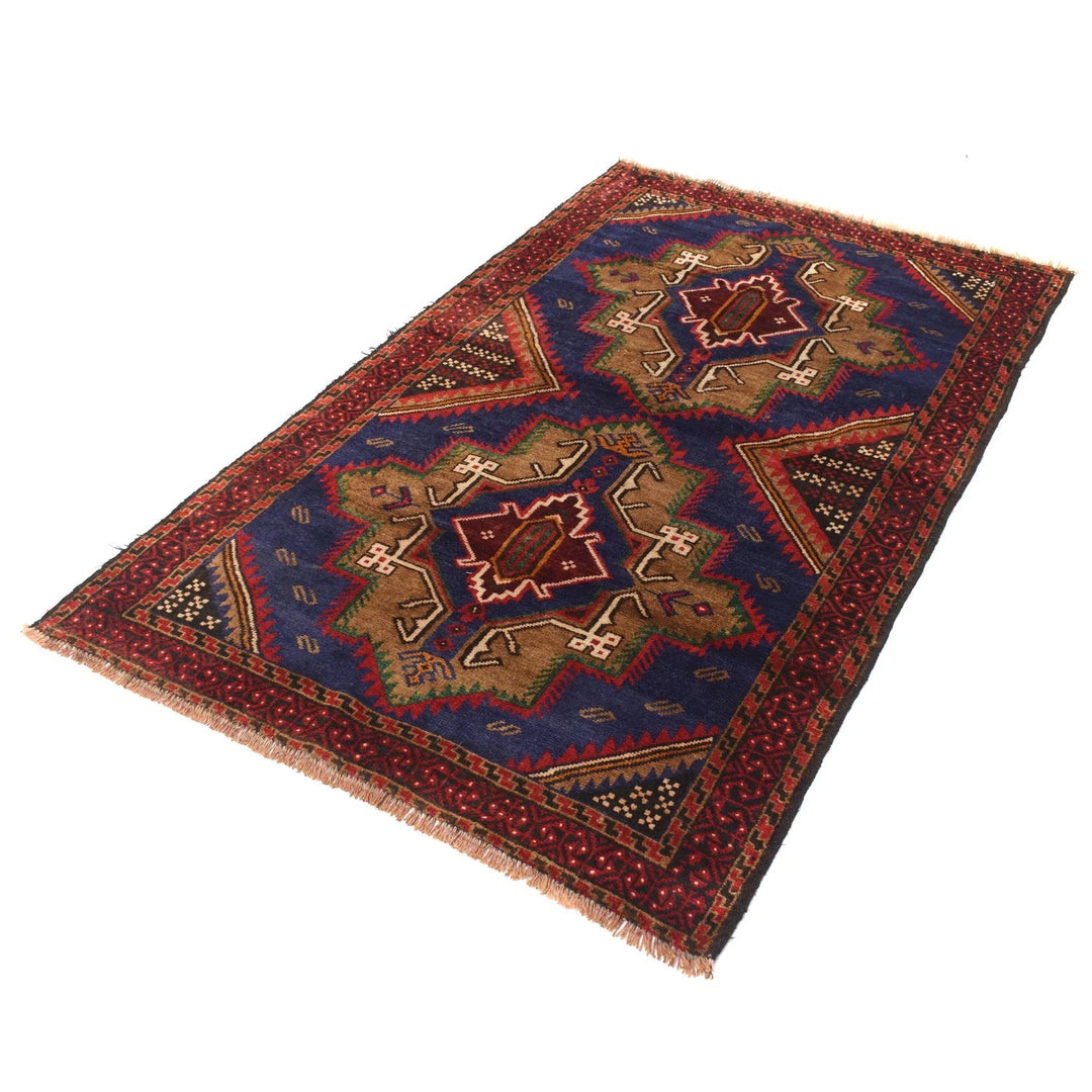Blue Afghan Baluchi Rug 3' 6" x 5' 9" Hand-Knotted | No. AL42373