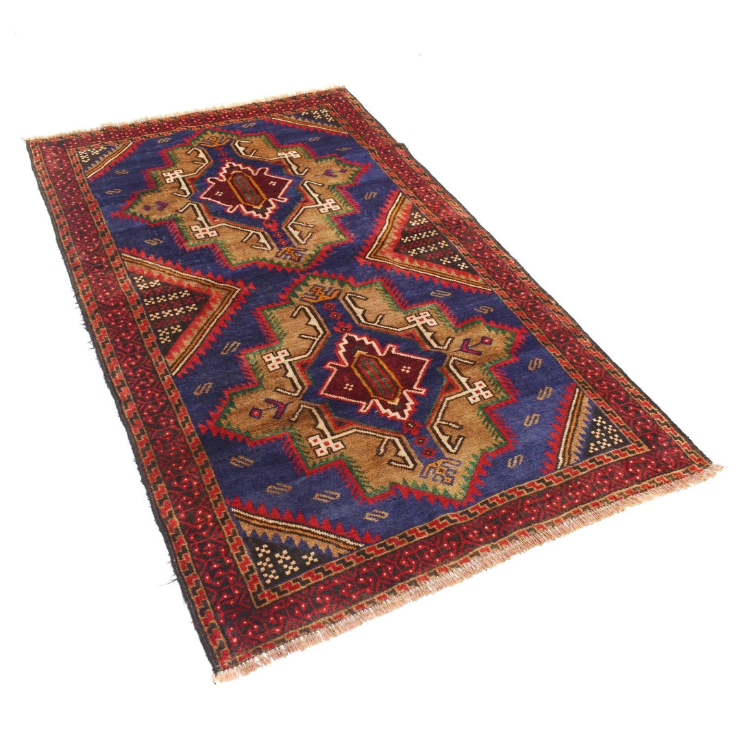 Blue Afghan Baluchi Rug 3' 6" x 5' 9" Hand-Knotted | No. AL42373