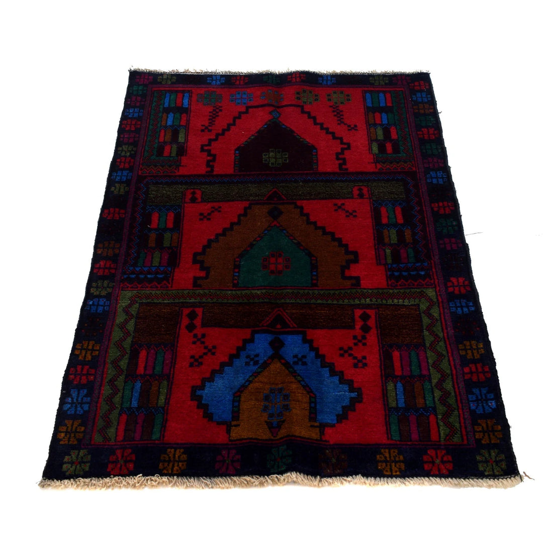 Red Afghan Baluchi Rug 3' 0" x 4' 2" Hand-Knotted | No. AL42379