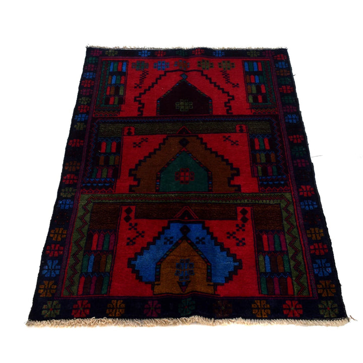 Red Afghan Baluchi Rug 3' 0" x 4' 2" Hand-Knotted | No. AL42379