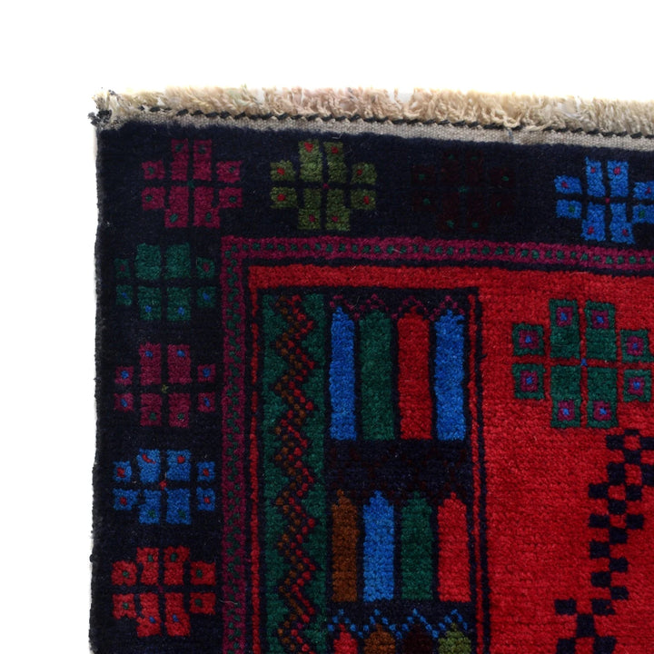 Red Afghan Baluchi Rug 3' 0" x 4' 2" Hand-Knotted | No. AL42379
