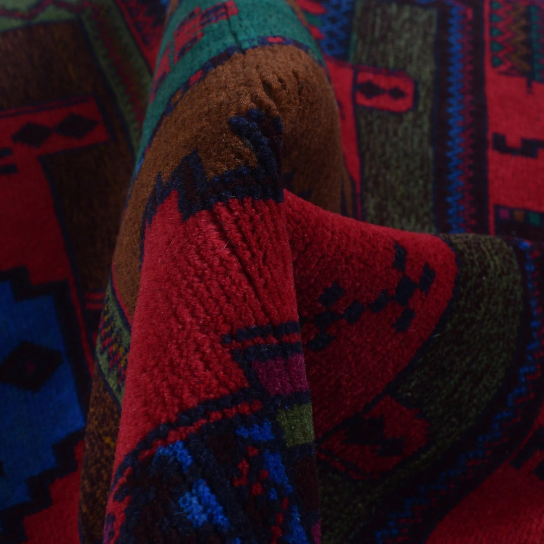 Red Afghan Baluchi Rug 3' 0" x 4' 2" Hand-Knotted | No. AL42379