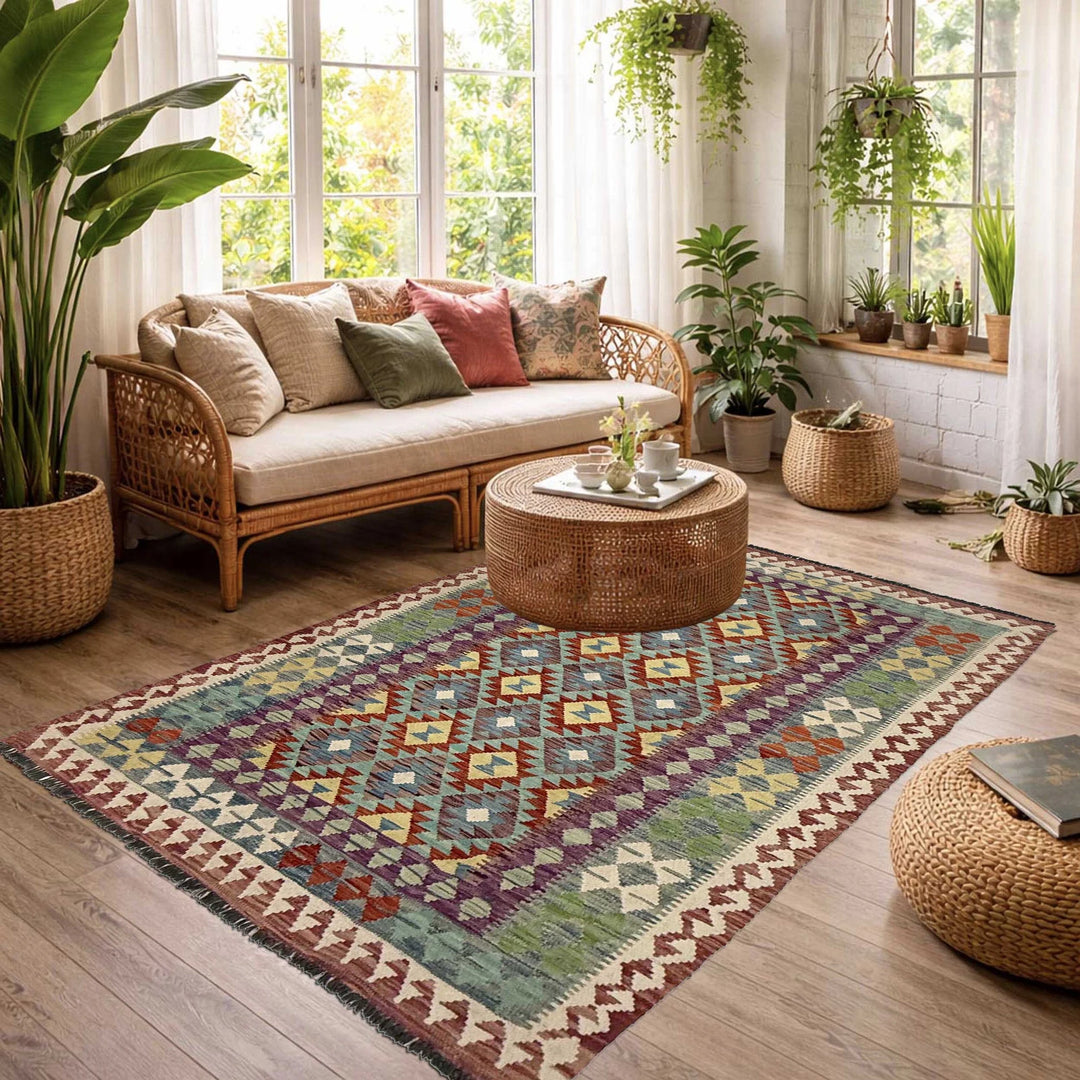 Afghan Kilim Rug 4'9" x 6'4" Flat-Weave | No. AL42444