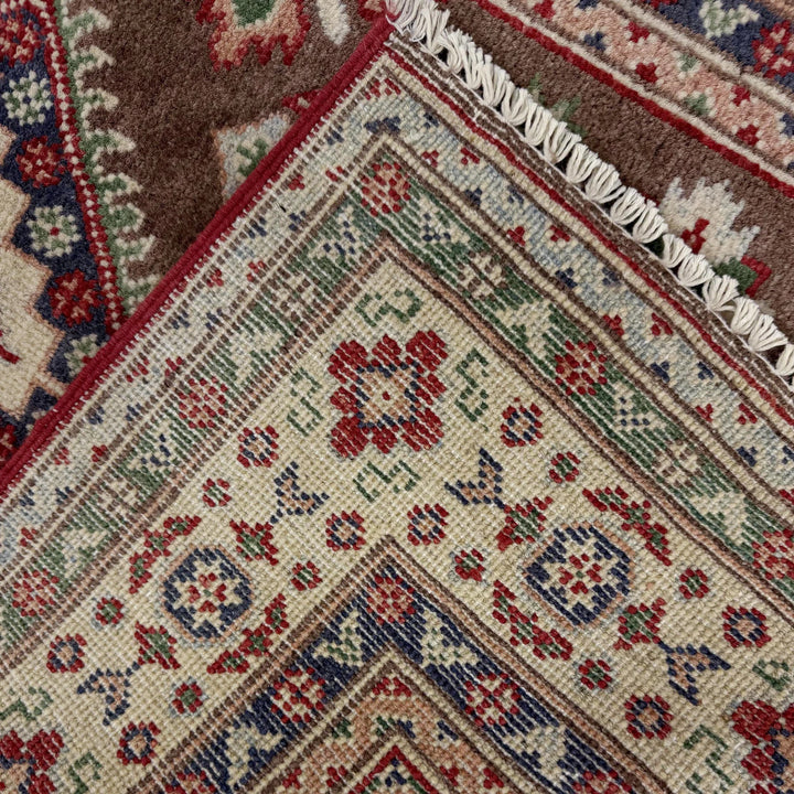 Brown Afghan Kazak Rug 3' 2" x 4' 11" Hand-Knotted | No. AL42495