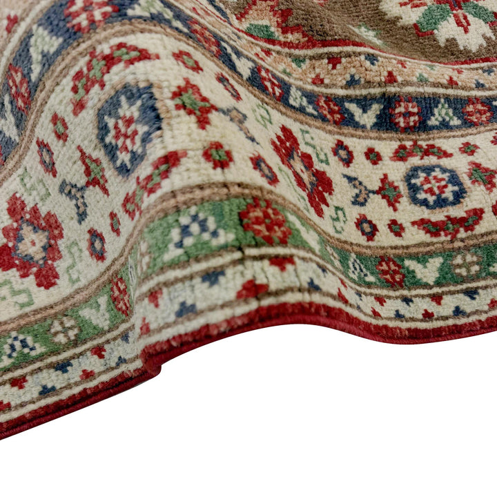 Brown Afghan Kazak Rug 3' 2" x 4' 11" Hand-Knotted | No. AL42495
