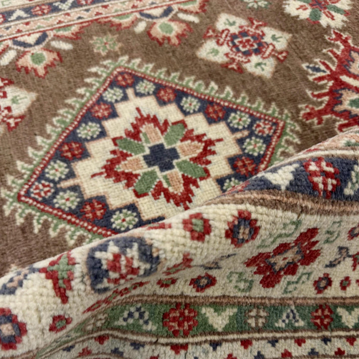 Brown Afghan Kazak Rug 3' 2" x 4' 11" Hand-Knotted | No. AL42495