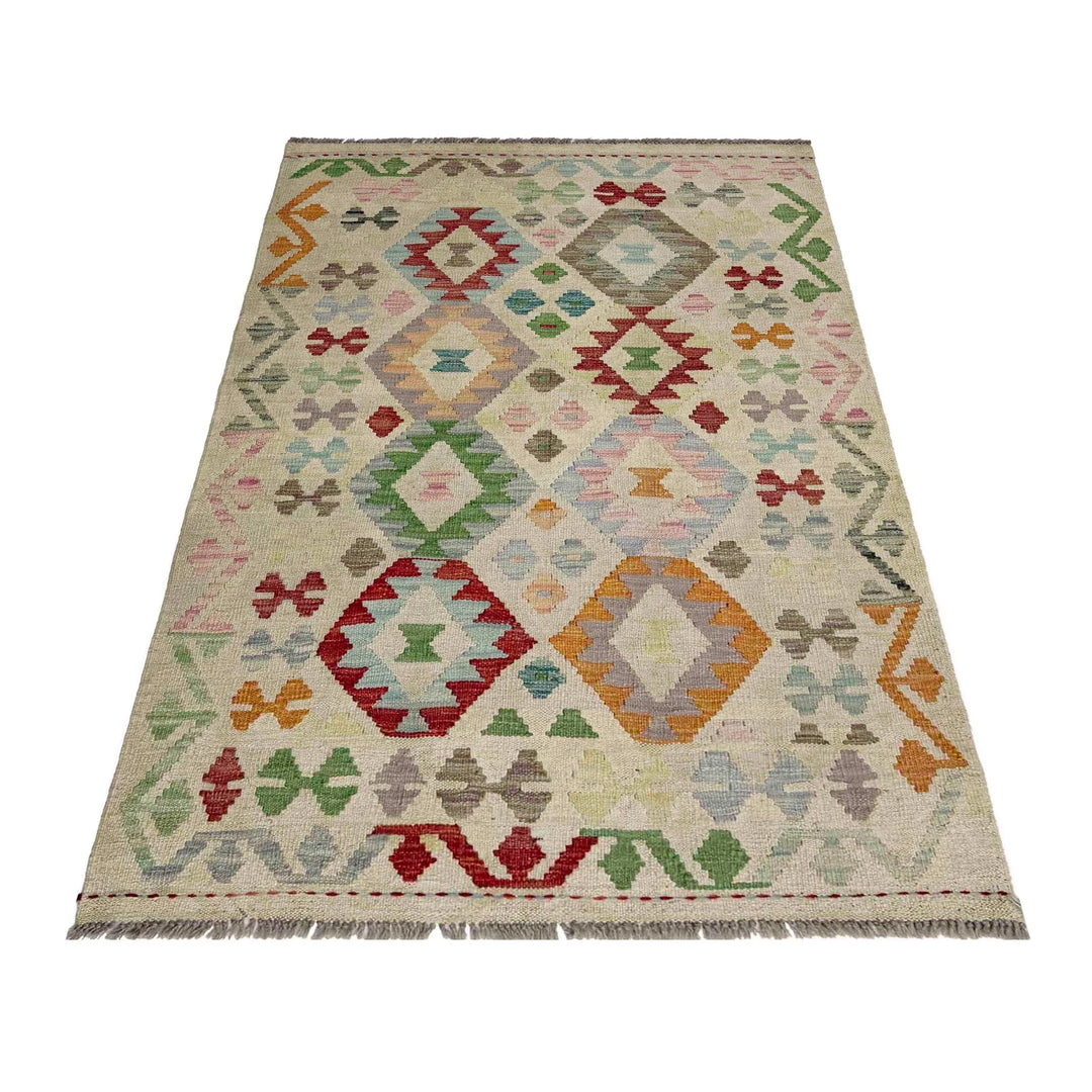 Afghan Vegetable Kilim Rug 3' 2" x 4' 9" Flat-Weave | No. AL425242