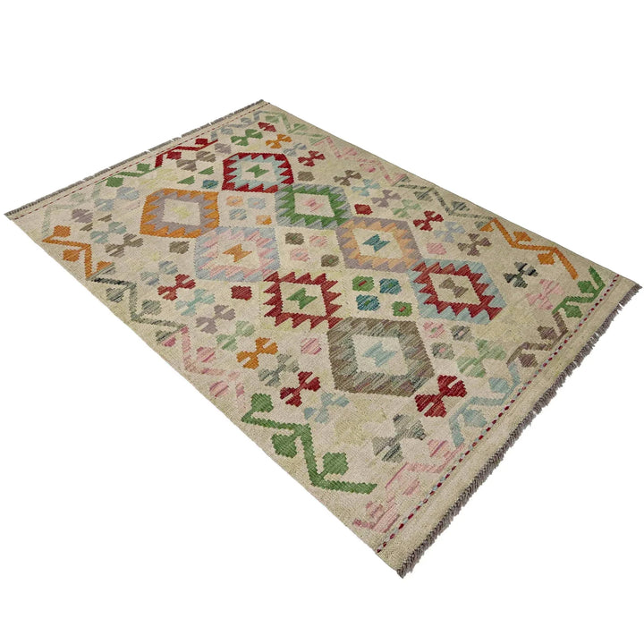 Afghan Vegetable Kilim Rug 3' 2" x 4' 9" Flat-Weave | No. AL425242
