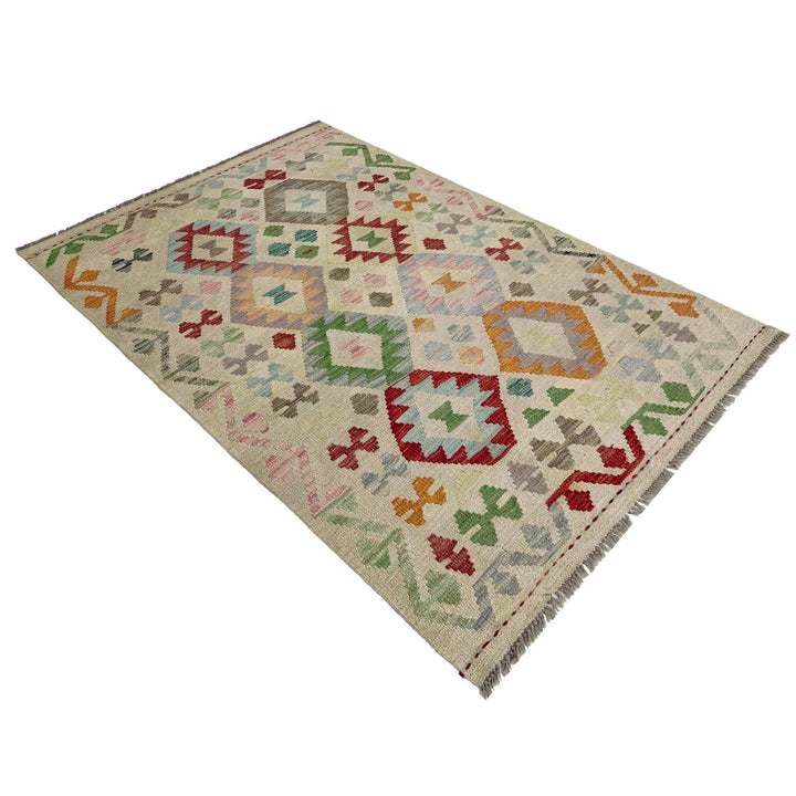 Afghan Vegetable Kilim Rug 3' 2" x 4' 9" Flat-Weave | No. AL425242