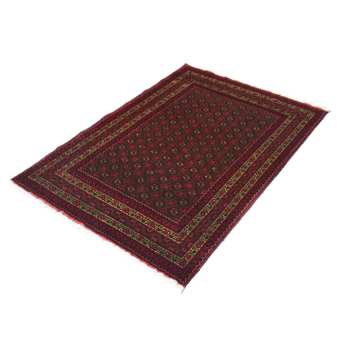 Green Afghan Khoja Roshnai Rug 3' 5" x 4' 10" Hand-Knotted | No. AL42525