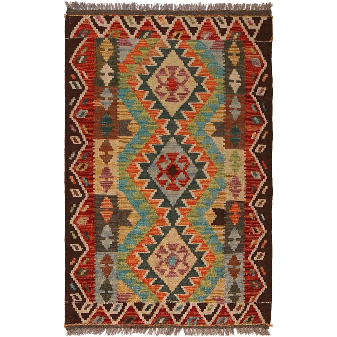 Afghan Vegetable Kilim Rug 2' 7" x 4' 0" Flat-Weave | No. AL42530