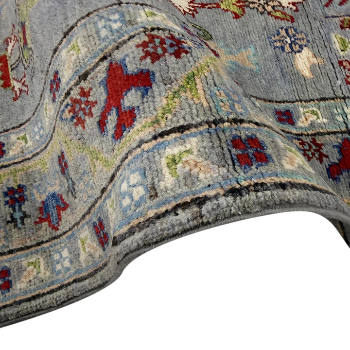 Gray Afghan Kazak Runner Rug 2' 9" x 9' 9" Hand-Knotted | No. AL42608
