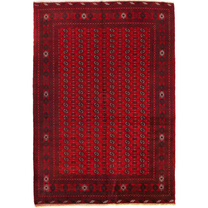 Red Afghan Bokhara Rug 6' 5" x 9' 5" Hand-Knotted | No. AL42614