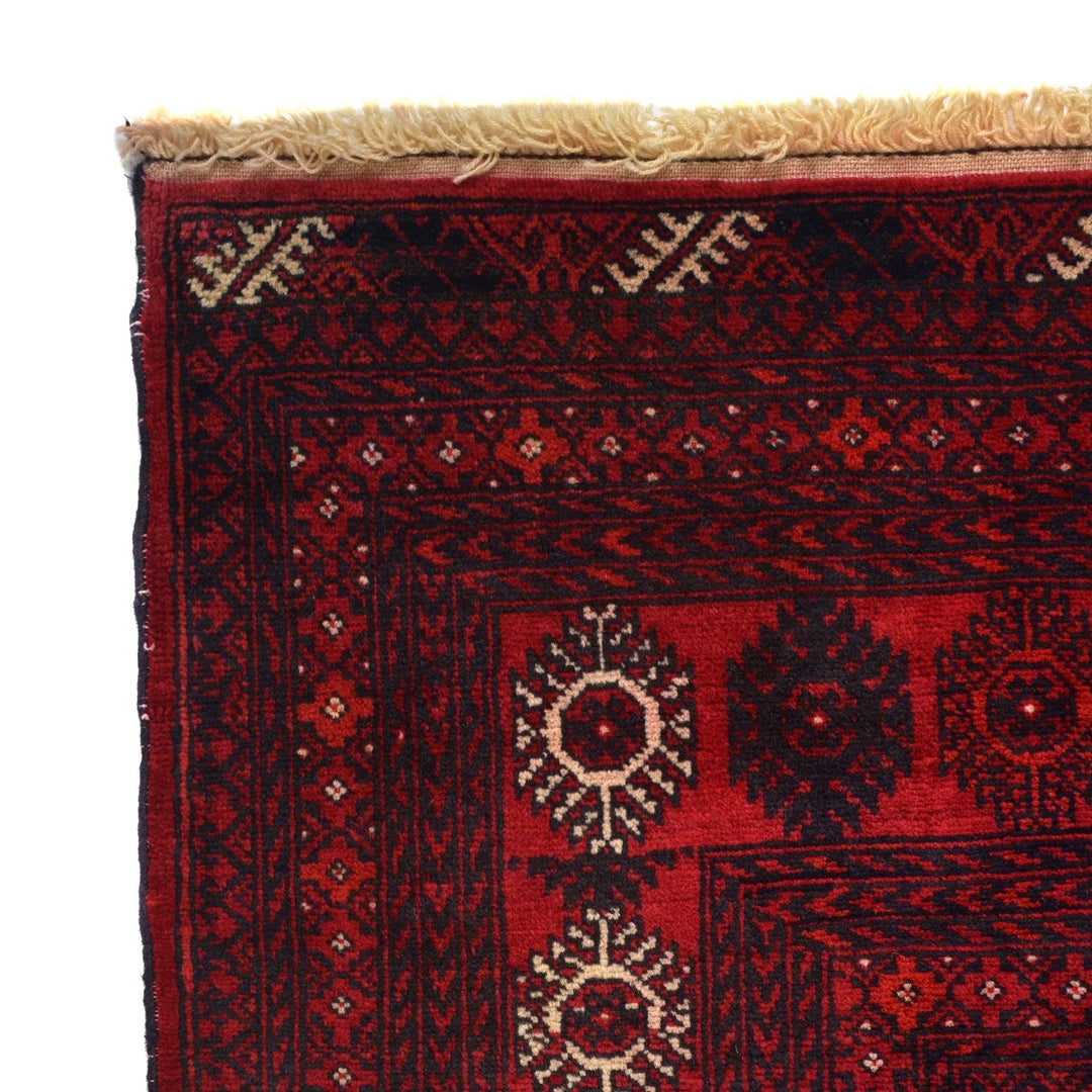 Red Afghan Bokhara Rug 6' 5" x 9' 5" Hand-Knotted | No. AL42614
