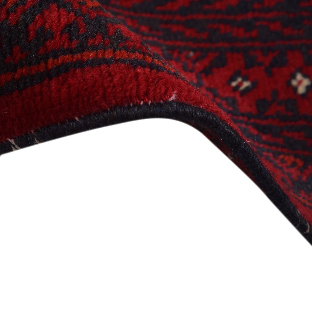 Red Afghan Bokhara Rug 6' 5" x 9' 5" Hand-Knotted | No. AL42614
