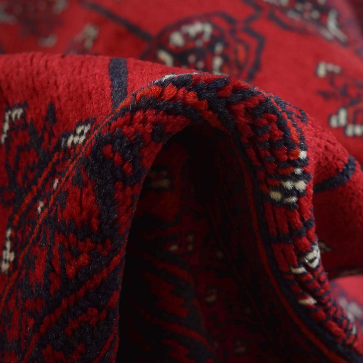 Red Afghan Bokhara Rug 6' 5" x 9' 5" Hand-Knotted | No. AL42614